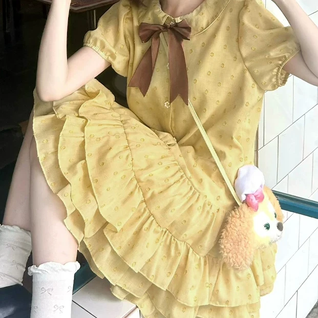 【茄子专属】黄色显瘦碎花蛋糕连衣裙子女夏日绝美氛围感3583