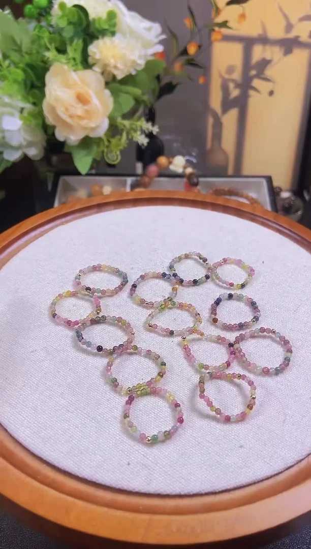 水晶戒指未镶嵌糖果碧玺素2mm