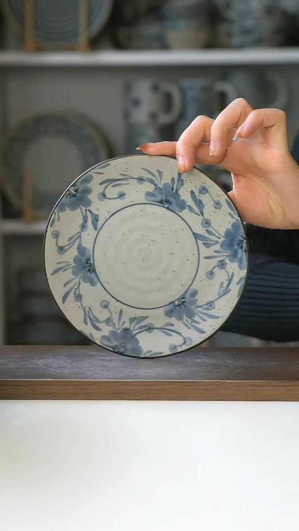 陶粗陶手绘七里香甜品盘16.5cm@7-7@