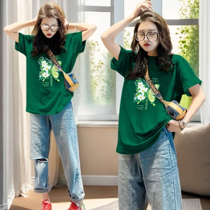 mnmf夏日多巴胺墨绿色多巴胺穿搭短袖t恤ins女卡通体恤上衣超好看