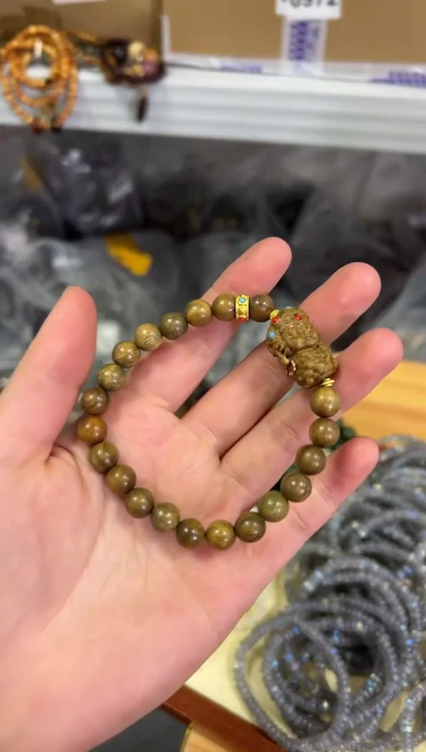 【闪购商品】维腊木（绿檀）手串未镶嵌绿檀木度母搭配款手链[0487]