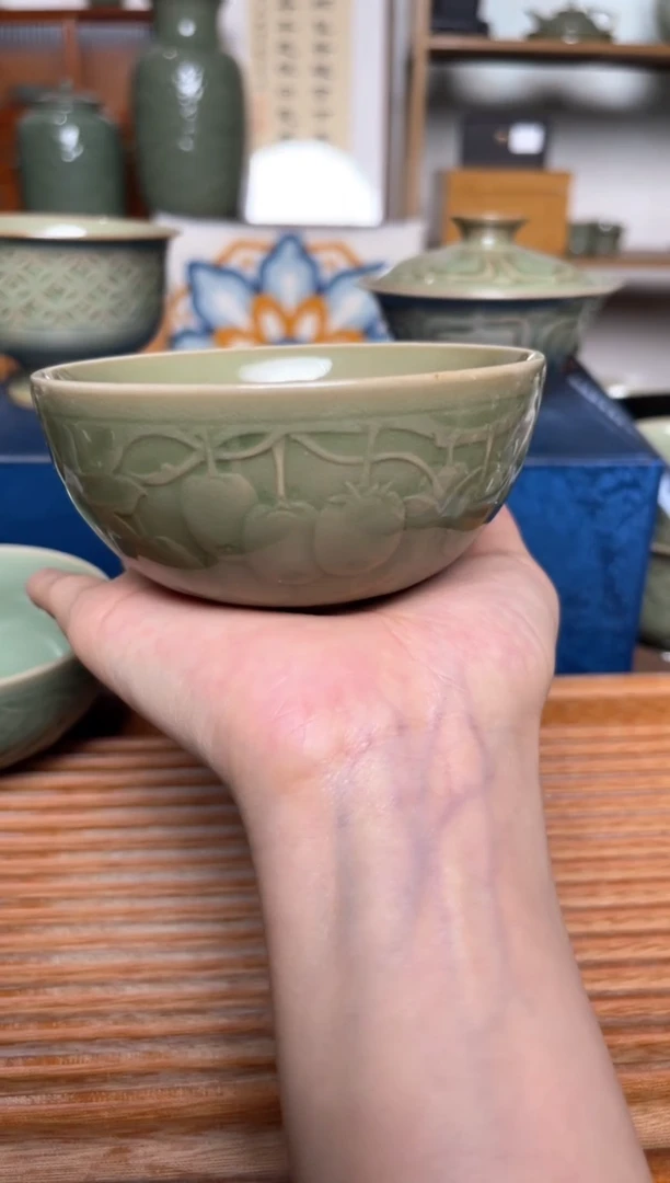 其他秘色猕猴桃纹普洱杯 微瑕福利
