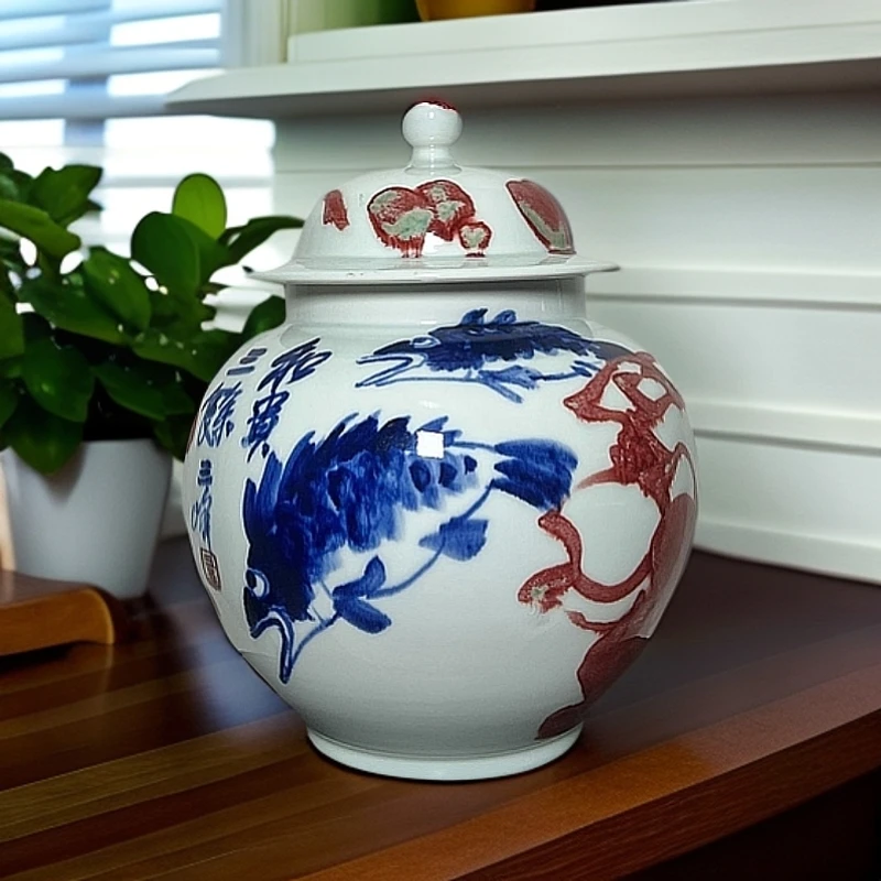 景德镇青花釉里红将军罐和贵三余非遗卢窑烧制手工手绘