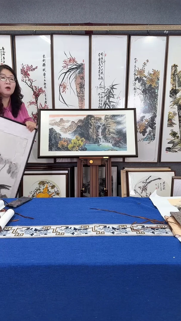 国画精品（荷花图）实木画框 63*123