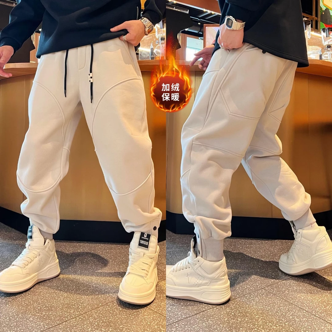裤脚拉链设计青年痞帅冬季加绒加厚束脚休闲裤男潮流百搭弹力卫裤