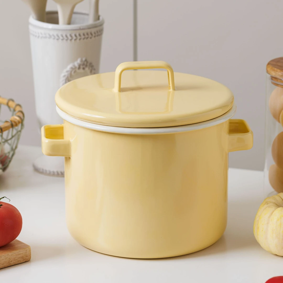 富士同款 口径22CM 5.2L 奶黄色 加高珐琅汤锅 巨高级！