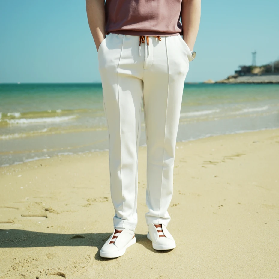 春夏新款男士莫代尔凉感舒适休闲裤弹力松紧带腰直筒裤 501V500