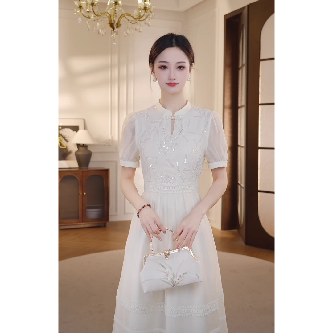 【双双&GERTCOREL】生如夏花 原创优雅刺绣高腰连衣裙 XJ252L1019