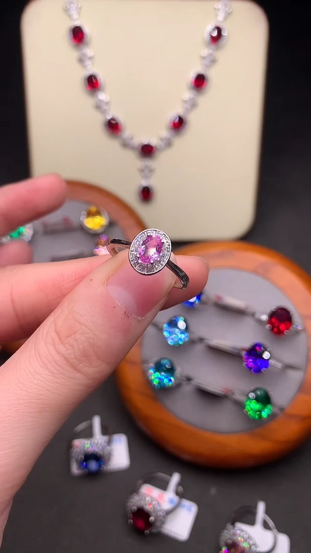 戒指彩色蓝宝石银S925镶嵌·······