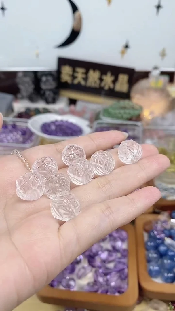 未镶嵌珠宝半成品水晶奶白白水晶莲花珠12-13mm