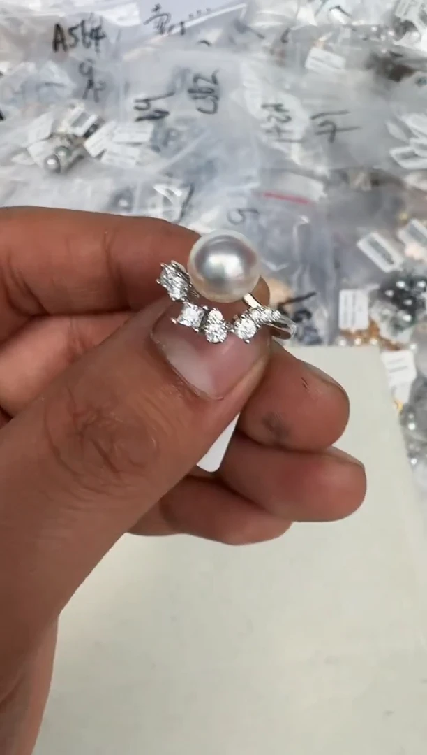 银S925镶嵌戒指海水珍珠戒指