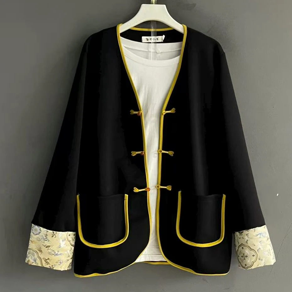 长袖女V领薄款秋季拼接短外套春秋