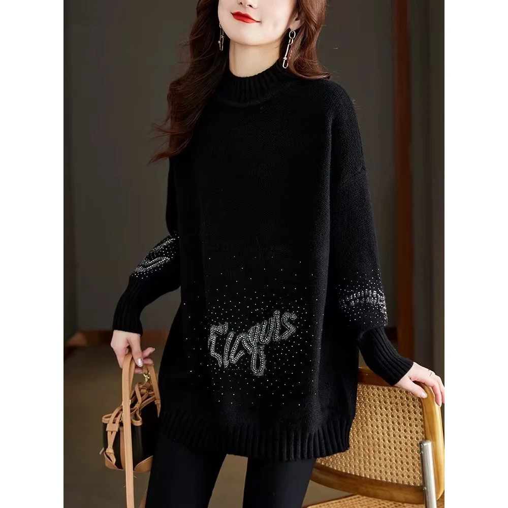 轻奢烫钻中长款遮屁股外穿加厚针织毛衣JYSDGZ38 121908