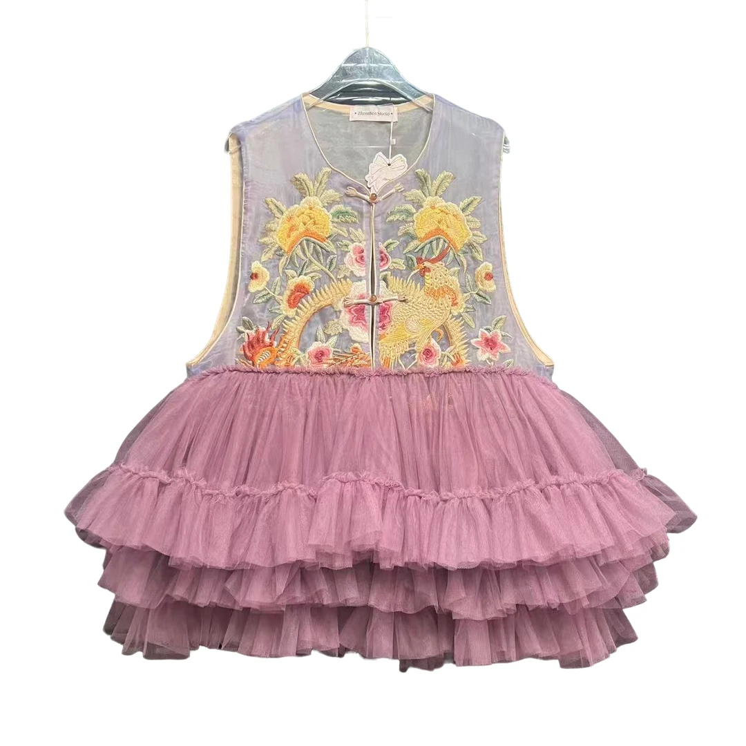 4847高贵气质显瘦连衣裙重工刺绣新中式无袖蓬蓬裙