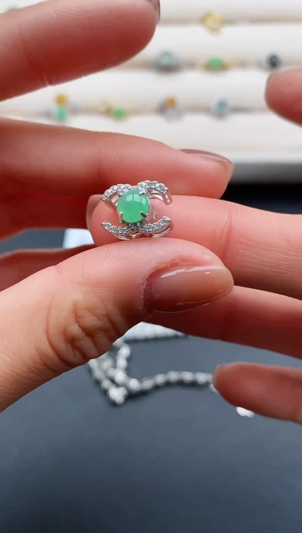 银S925镶嵌戒指翡翠33333333+7