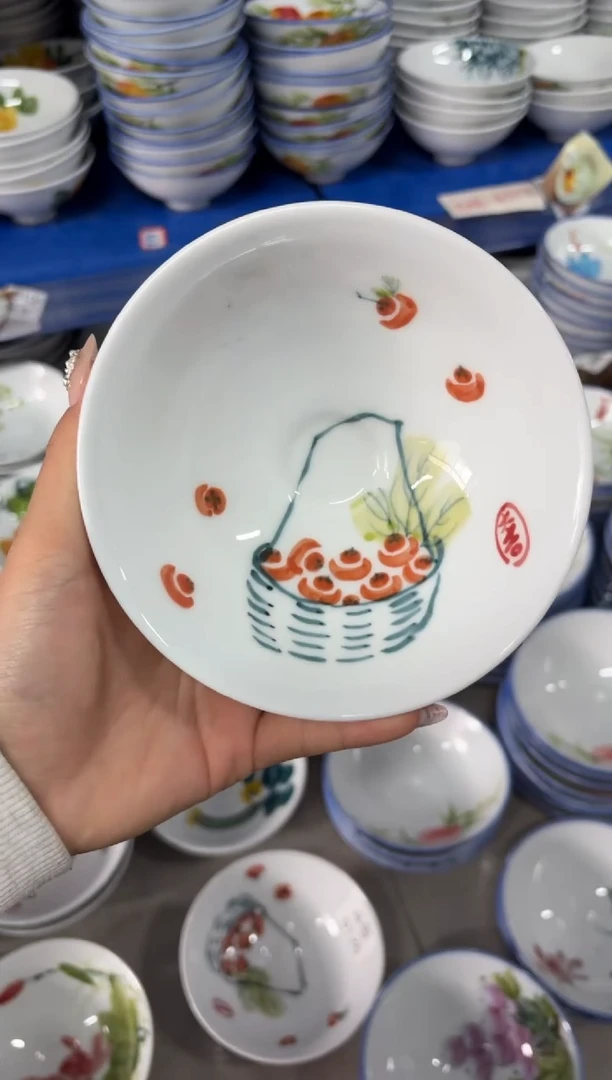 瓷片景德镇高温陶瓷食品级手绘釉中彩-斗笠碗