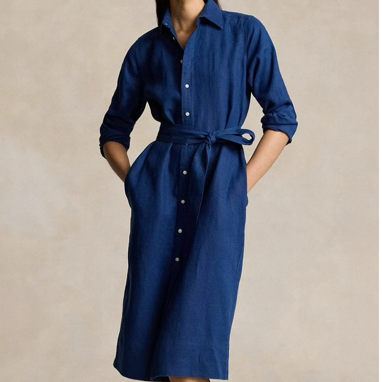 “早秋第一款”老钱风亚麻连衣裙