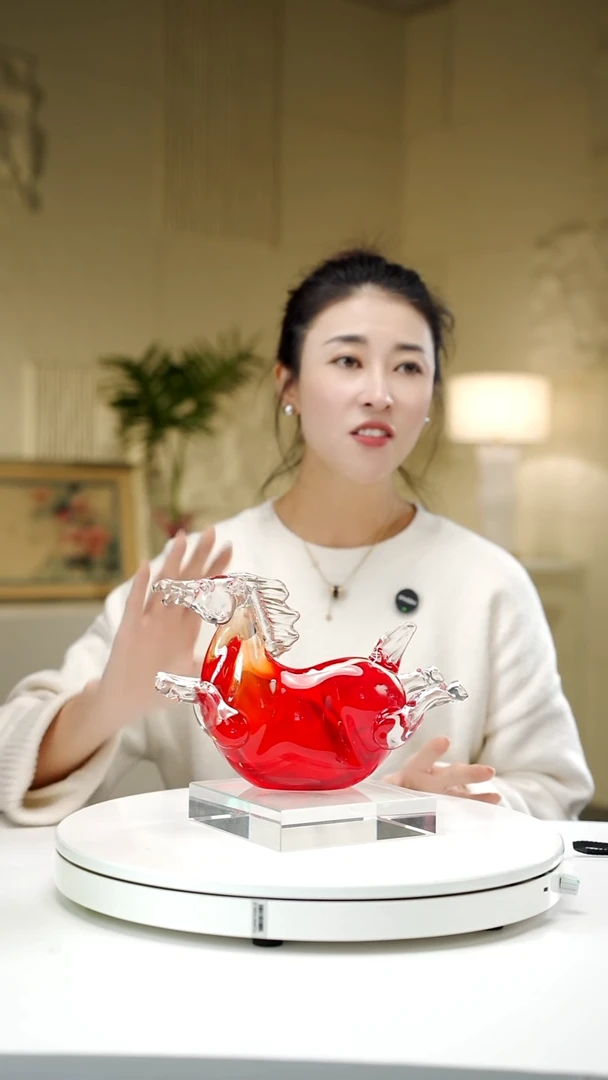 手工艺品琉璃宝石红色小马摆件