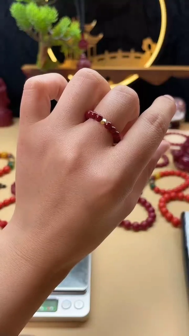 天然辰砂紫金砂4mm光珠戒指