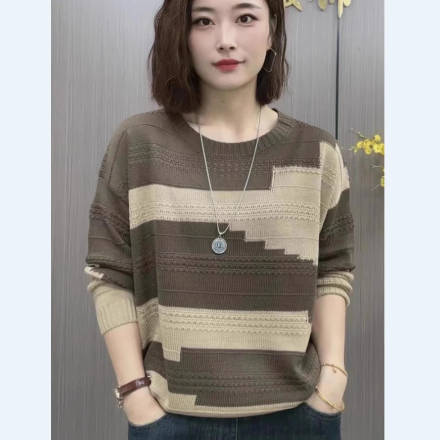 格子针织衫2025新款秋冬休闲小众圆领毛衣韩版时尚百搭显瘦上衣