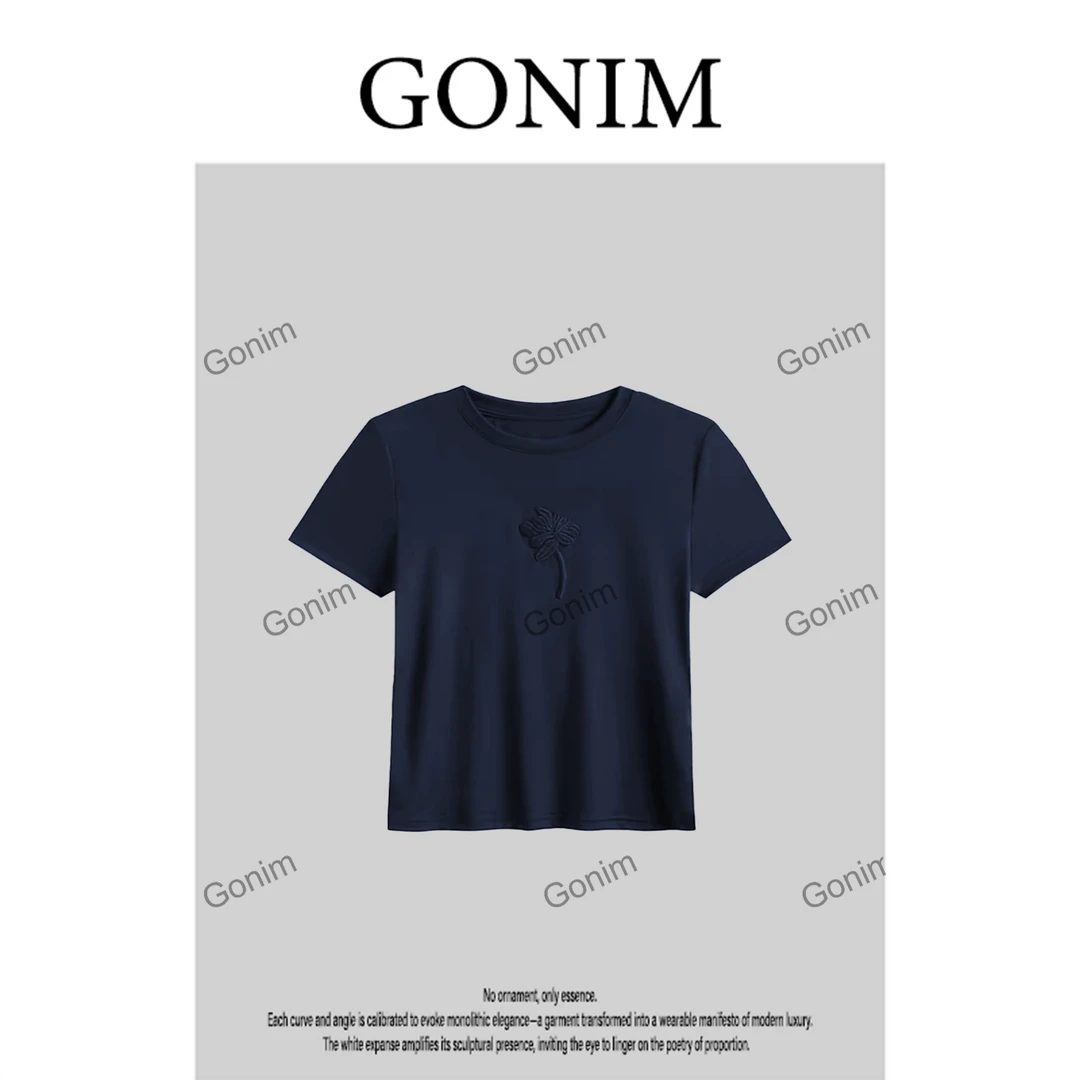 Gonim·"四叶草"2025新款卡通涂鸦薄款时尚百搭印花短袖T恤女