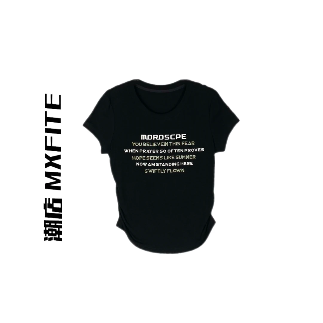 MXFITE潮店夏季新款个性烫钻字母印花短袖圆领修身T恤（ZHX40720F）