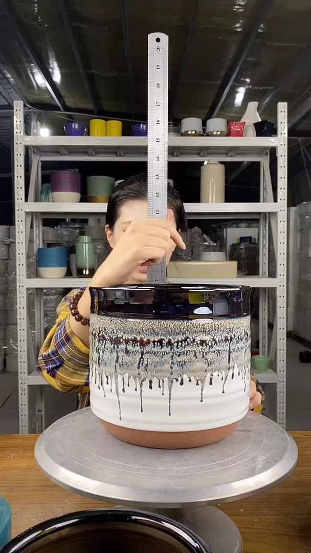 默认打孔陶瓷花盆宽高20-17.5微瑕