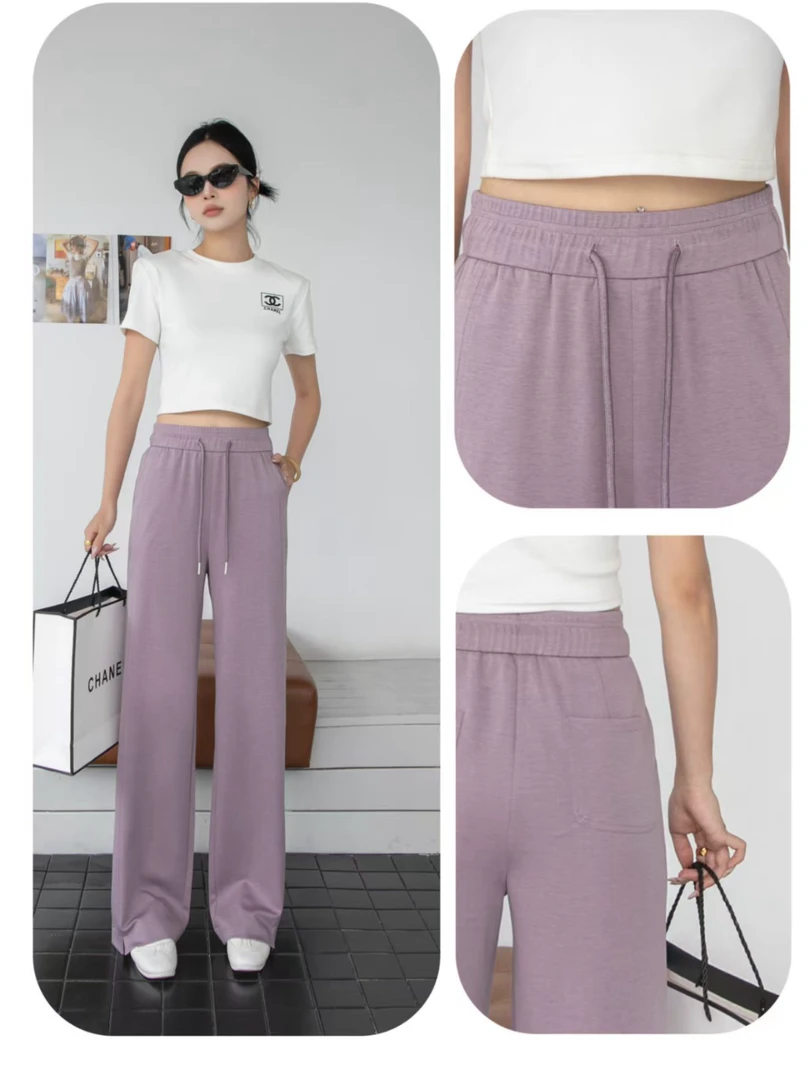 2025新品82637窄版直筒裤显瘦显垂感修身百搭女裤裤子阔腿高腰