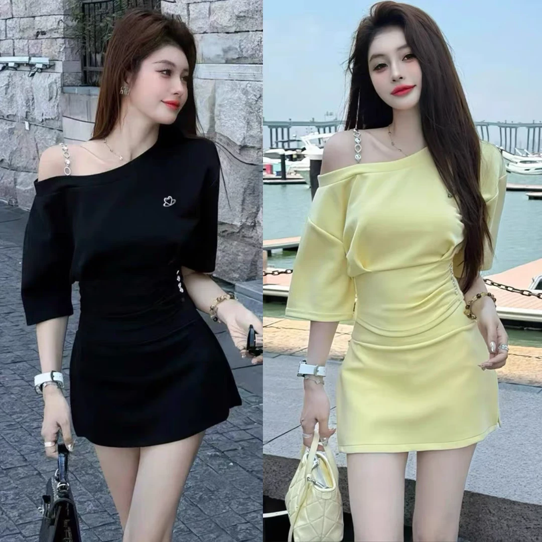 【运费补贴6-8】休闲风时尚套装修身高腰法式不规则收腰性感套装