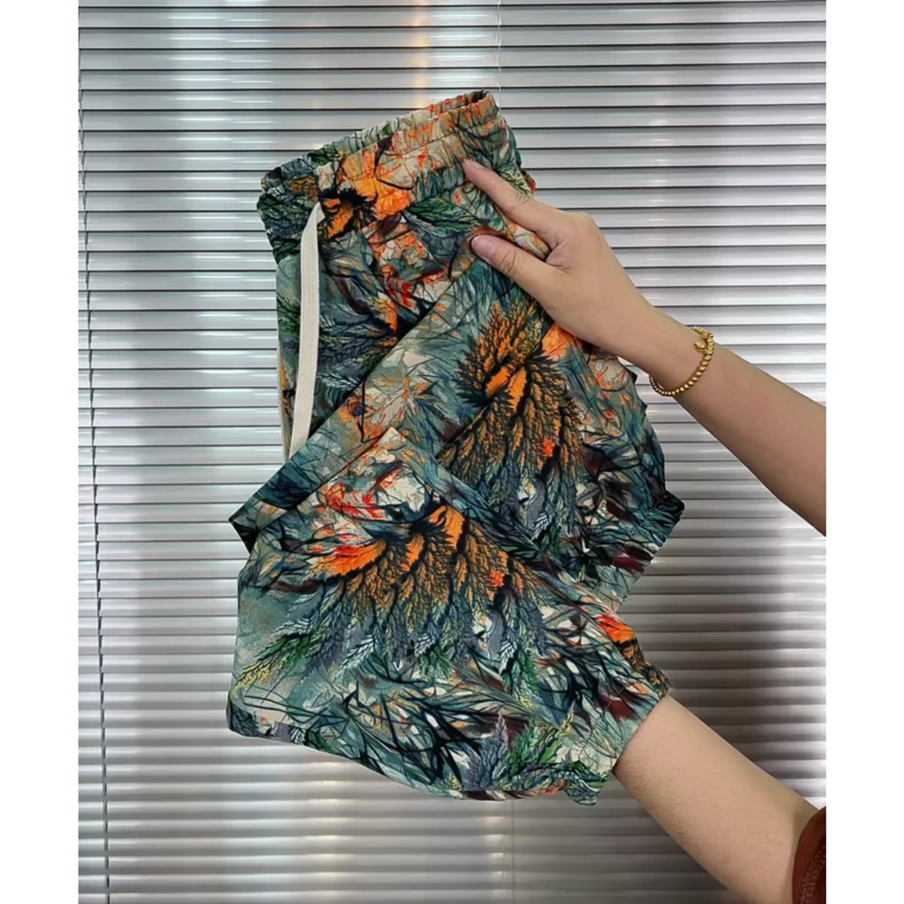 夏季薄款休闲裤女九分裤冰丝裤花裤凉凉裤印花韩版宽松显瘦束脚裤