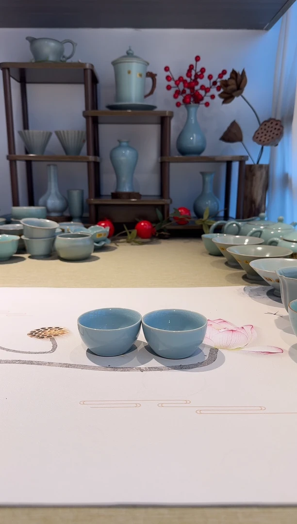 杯子福利 小缸杯 主人杯客杯 天青釉微瑕一