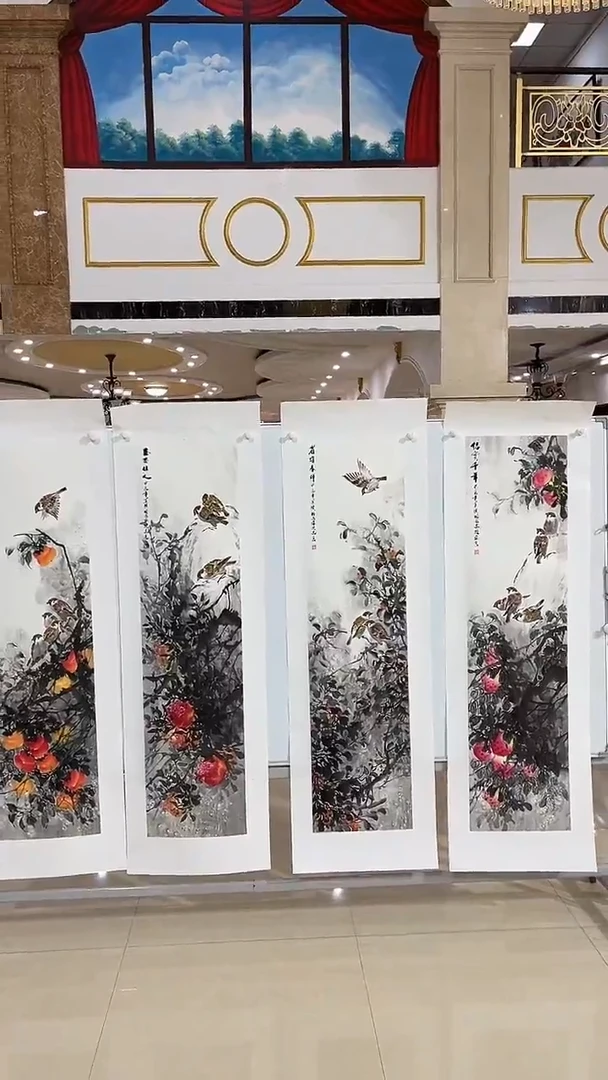 国画商老师四条屏3