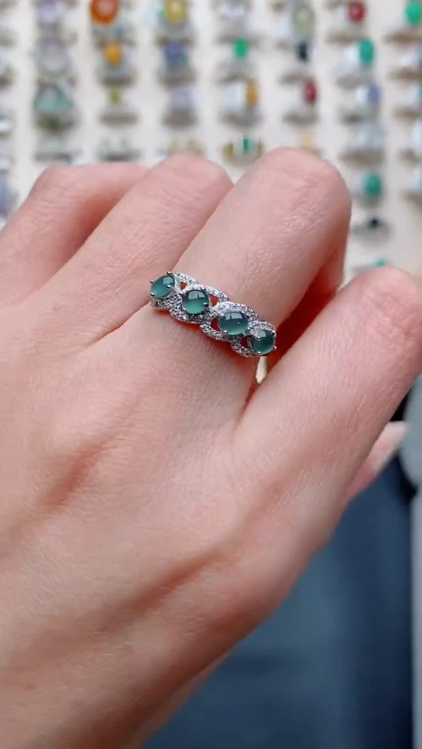 银S925镶嵌戒指翡翠...