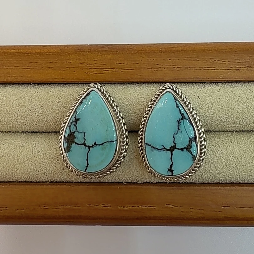 925银银制品 手工藏式个性耳钉复古