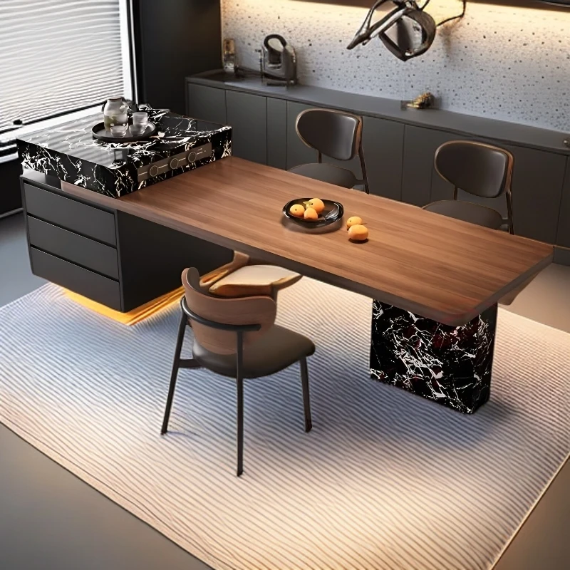 全岩板伸缩岩板导台岛台餐桌一体家用中导台多功能伸缩岛台餐桌