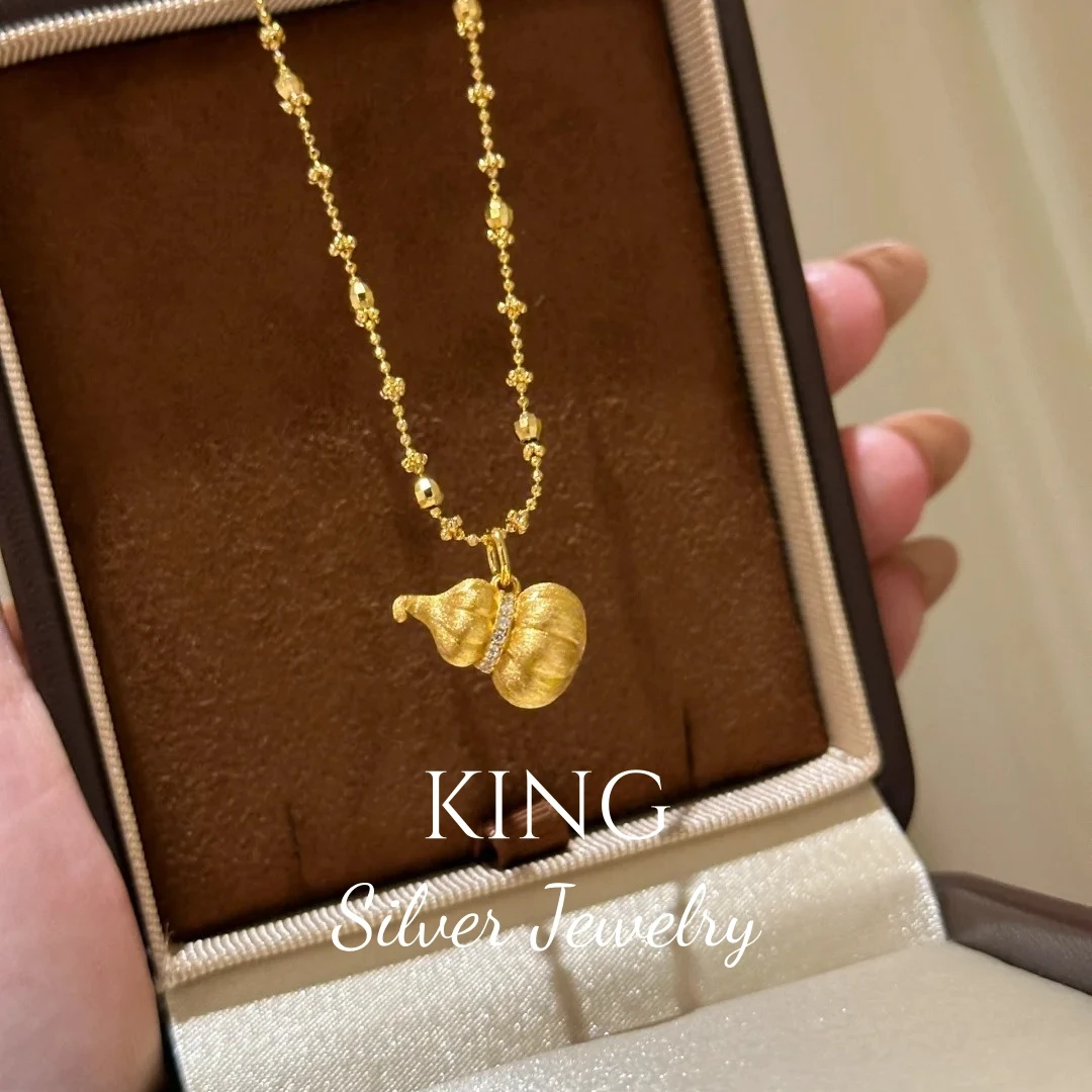 坠链均925银 金色南瓜拉丝简约葫芦项链气质轻奢时尚百搭小众古法