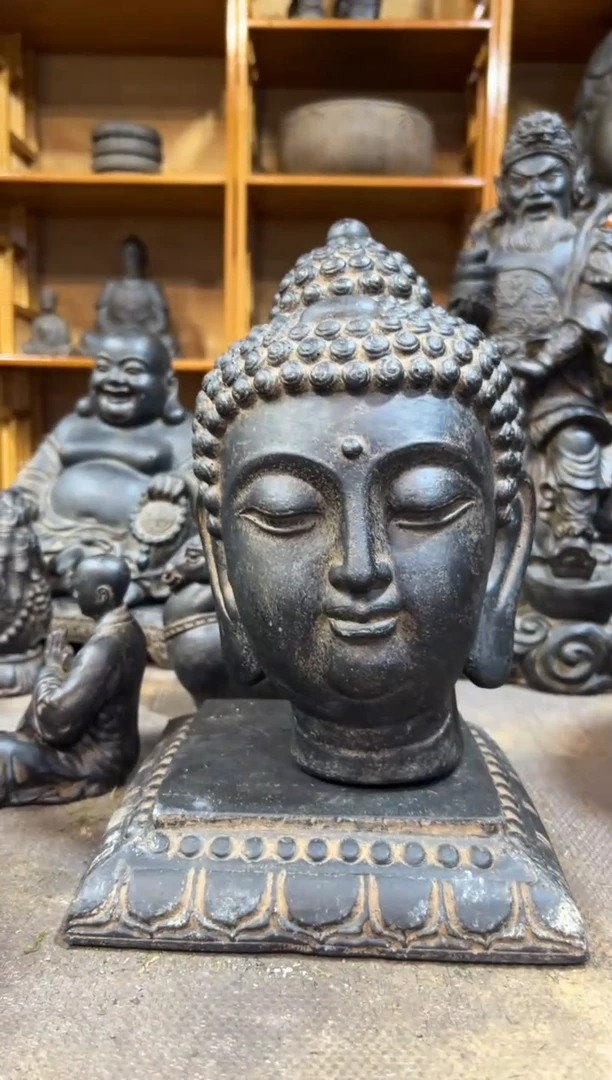 陶土【火山泥】小佛首+莲花底座