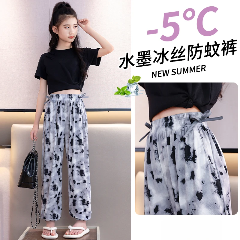 女童裤子夏季薄款国风休闲儿童夏装2025新款女孩大童冰丝防蚊裤