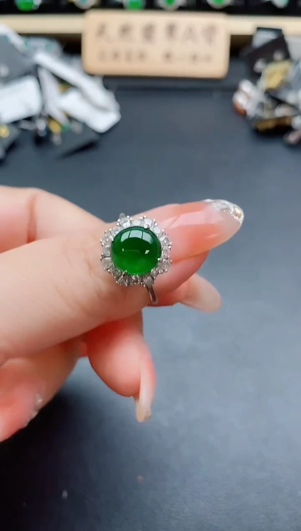 银S925镶嵌戒指翡翠1