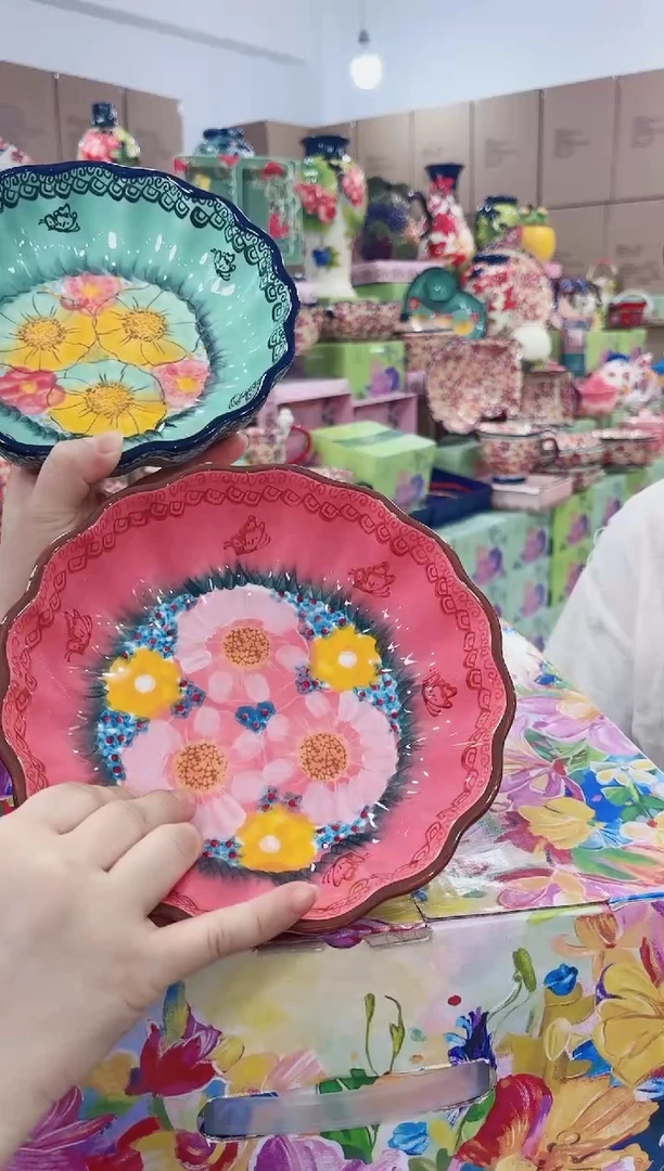 瓷8英寸波浪汤盘两个装（樱花+碧海）