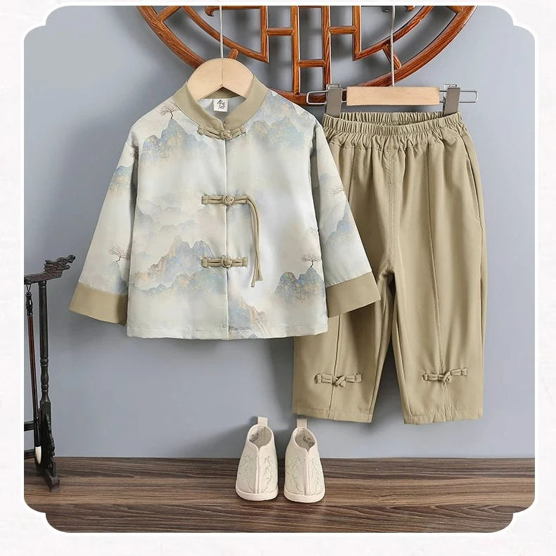 Romon/罗蒙中性中国风汉服文艺套装春夏上衣民族风时尚中式古风