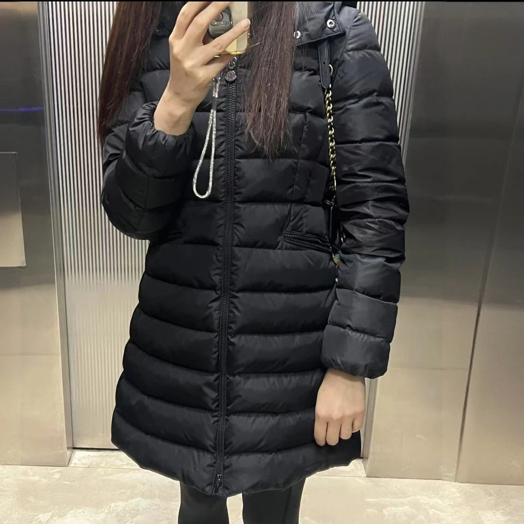 未使用 MONCLER 纯色连帽长款拉链长袖羽绒服蒙口羽绒服女