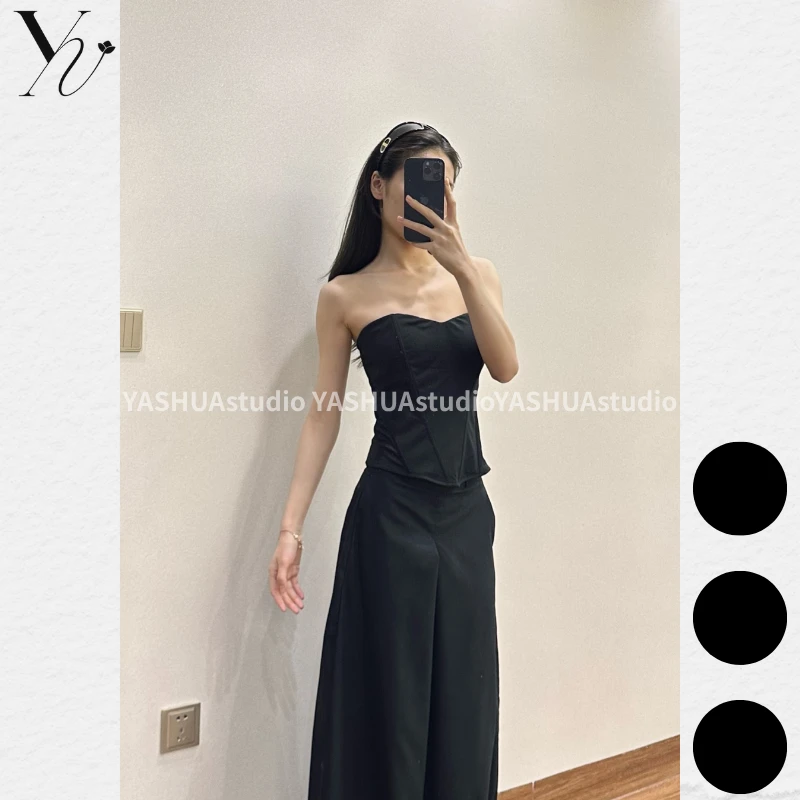 YSstudio 欧美风性感立体鱼骨束身抹胸修身背心显瘦内搭露肩上衣