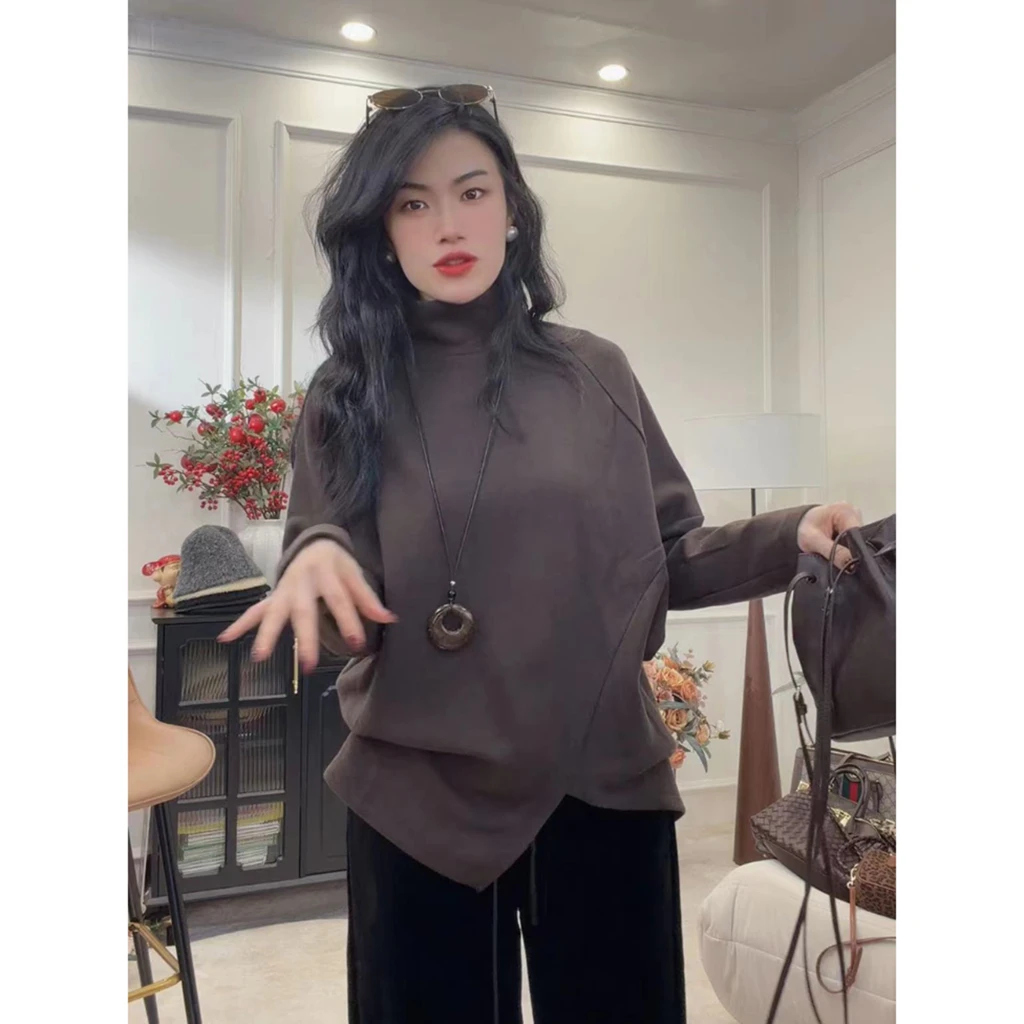 【暖冬暮歌】双面德绒混纺不规则宽松上衣绒衫小众设计感大码女装