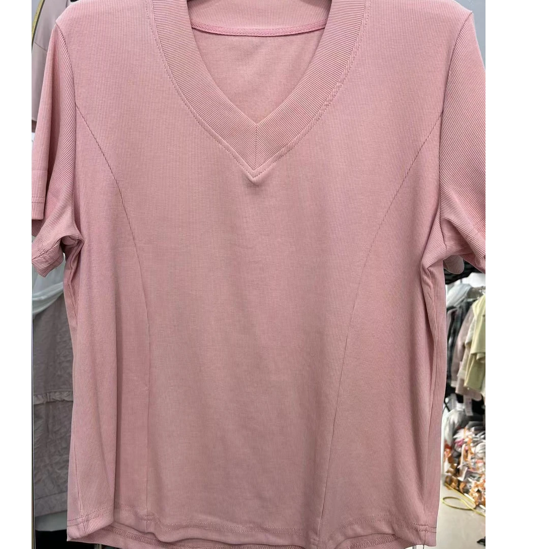 V领收腰短袖显瘦T恤928