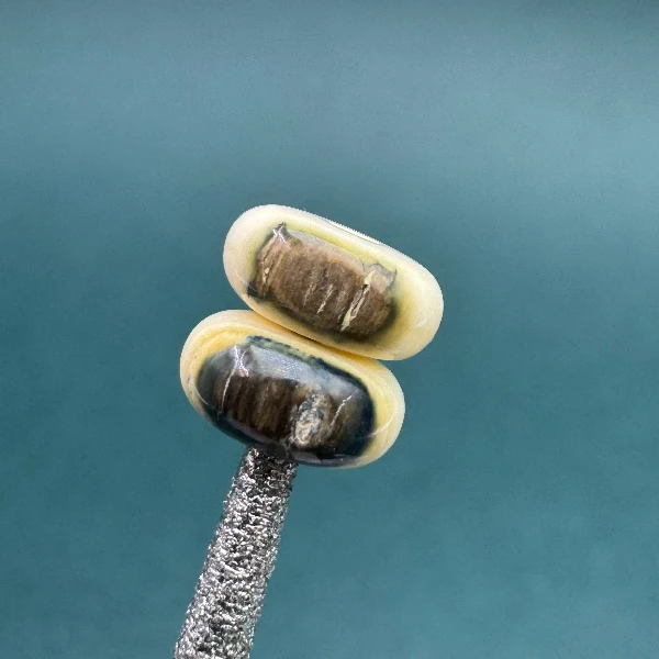 N1228天然猛犸牙蓝眼平安扣对珠支持鉴定假一罚四