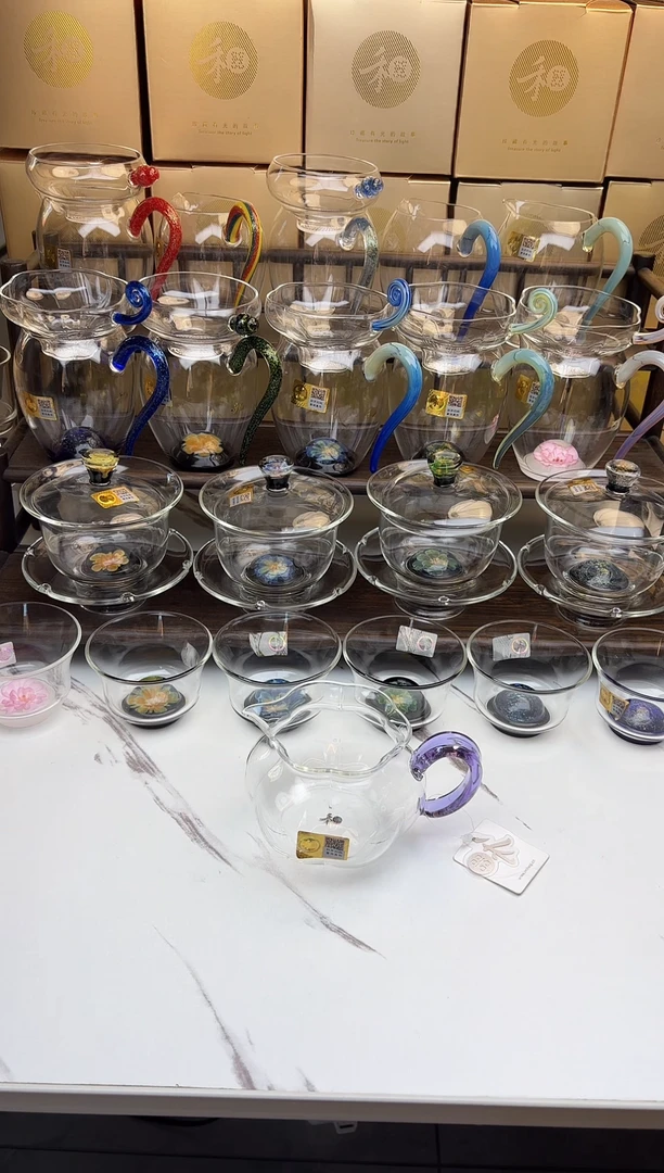 手工艺品玻璃禾器 纳福茶海浅紫