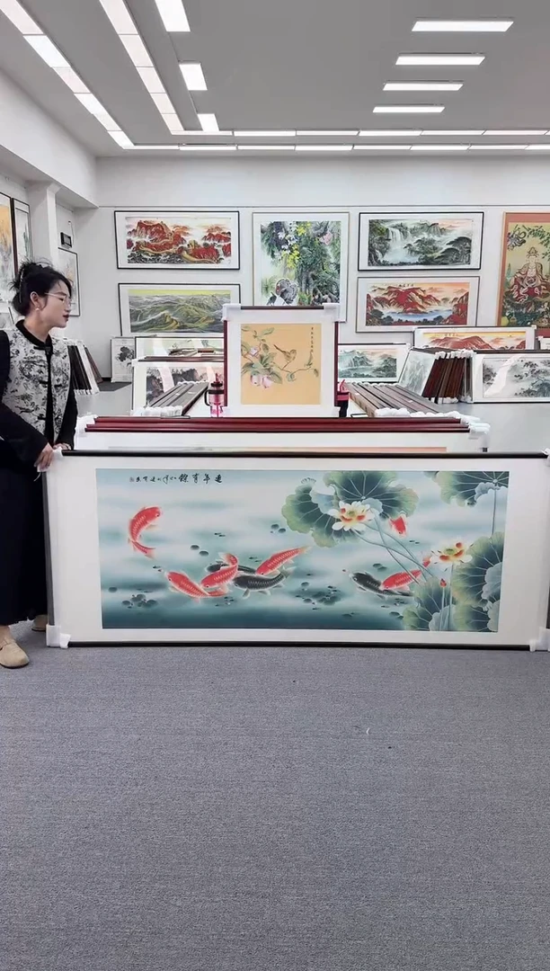 国画手绘   219*88  九鱼