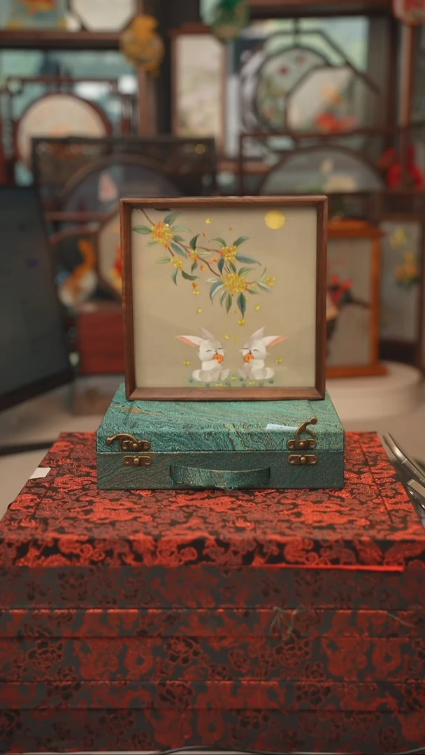 扇子摆件摆台双面绣花