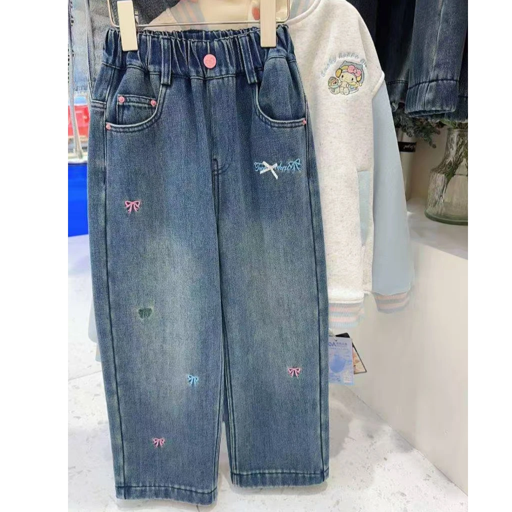 NGT•25冬~蝴蝶结刺绣牛仔裤59335蓝灰   9--7